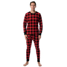 At The Buzzer Mens Printed Thermal Set 95966, Buffalo Plaid Red Black, XX-Large