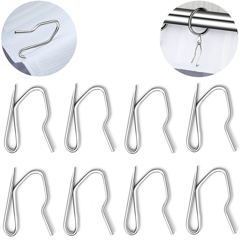 58 Pcs Metal Curtain Hooks, Nydotd Silver Rustproof Steel Plated