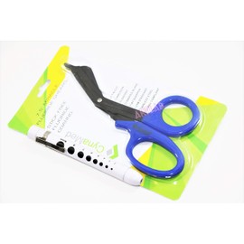 German Fluoride Coated Tough Cut Paramedic Shears 7.5" Serrated Stick Free + Reusable Penlight (Cynamed)