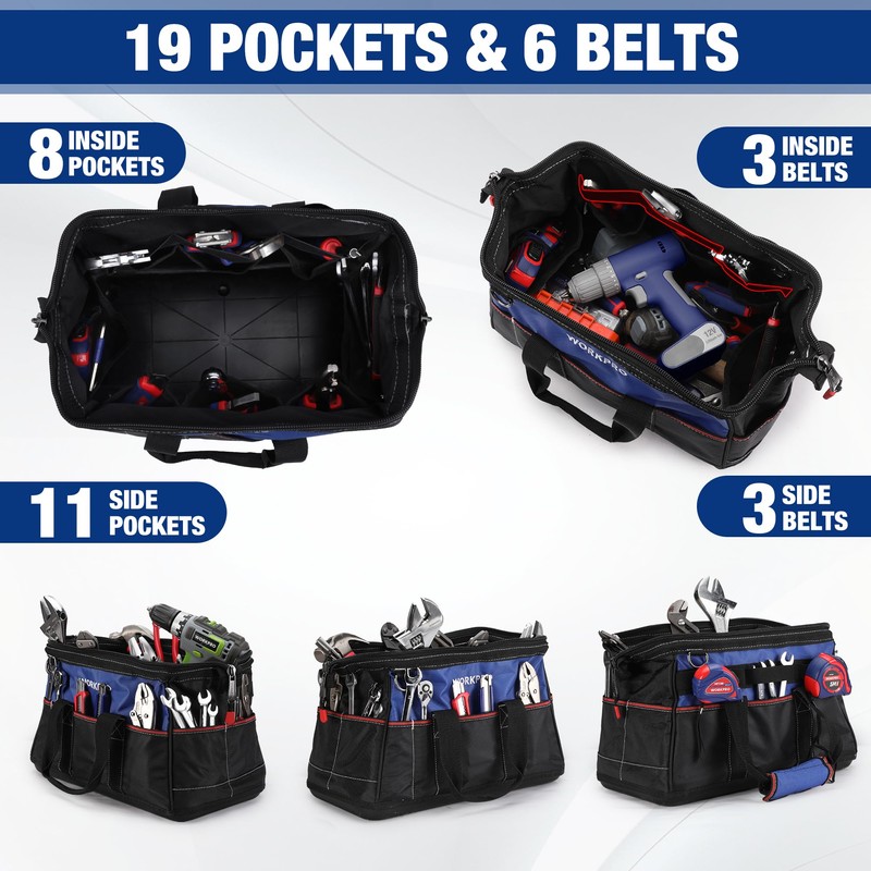 WORKPRO 16-inch Wide Mouth Tool Bag, Heavy Duty Cloth Tool