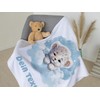 GRAZDesign Baby Blanket with Name Lion on Cloud Blue Fluffy