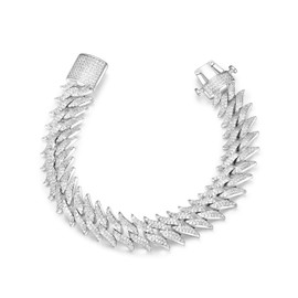 Gemsme 14K White Gold Plated Cuban Link Bracelet for Men Women Chain Bracelet Hip Hop Jewelry Gift for Christmas Anniversary Valentines Day 7.5 inches