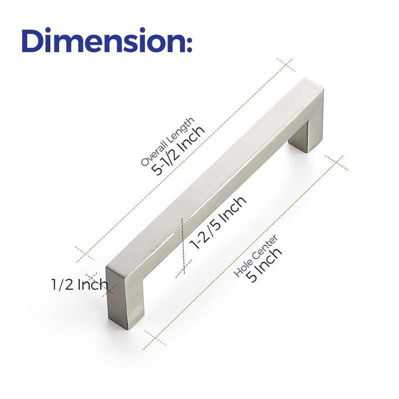 Ravinte 20 Pack 5 Inch Stainless Steel Cabinet Handles Square