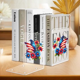 Acrylic Bookends Clear Butterfly Book Ends for Shelves, Invisible Book Holder Stand for Patriotic Decor for School Home Office Shelves, Book Stoppers for Heavy Duty Books,CD, File Organizer