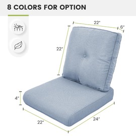 Outdoor Wicker Chair Cushions Set of 2 - Outside High Back Thick Water-Resistant Cushion 22x24 with Zipper Cover for Patio Glider Rocking Chairs Loveseat Couch – Baby Blue/Button