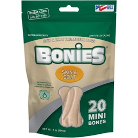 Bonies Skin and Coat Treats for Dogs, Promote Silky Coat and Healthy Skin, Healthy Teeth and Fresh Breath, Low Calories - Chicken Flavor, Minis, 20 Bone