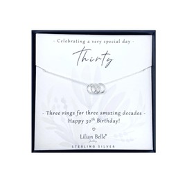 Lilian Belle Sterling Silver Birthday Necklace Gift for Women 30th 40th 50th 60th 70th (30th necklace 20-22")