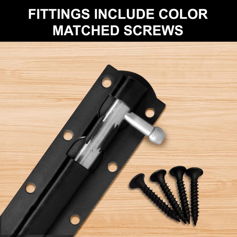 Primes DIY Heavy Duty Tower Bolt, Black, 10 Inch, Steel,