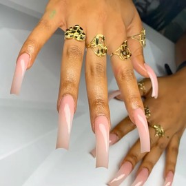 BABALAL Curved Press on Nails Extra Curve Square Fake Nails Long Curved Glue on Full Cover Nude False Nails for Women Nail Reusable Handmade Stick on Nails 20PCS Custom DIY