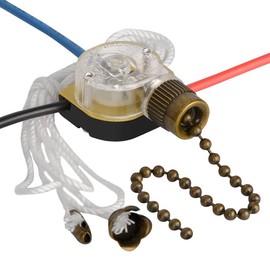 Ceiling Fan Pull Switch Zing Ear ZE-110 3 Wire 3 Way 2 Circuit 4 Position Fan Speed Pull Chain Light Switch Replacement with Pulling String, Bronze