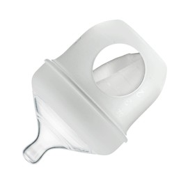 Boon Nursh Reusable Silicone Baby Bottle with Collapsible Silicone Pouch Design - Everyday Baby Essentials - Stage 1 Slow Flow Baby Bottles - Gray - 4 Oz