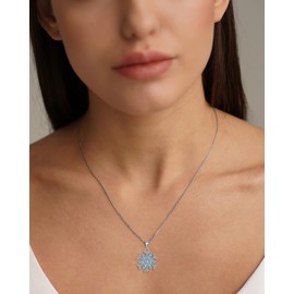 STARCHENIE Snowflake Pendant Necklace 925 Sterling Silver Jewelry Gift for Women Aquamarine