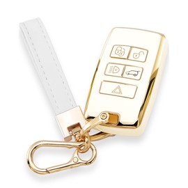 keycov Key fob Cover for Land Rover Accessories Keychain keyshell Ring case Compatible with 2018-2023 Jaguar E I-PACE Vogue Range Discovery Rover Sport Protector（White）