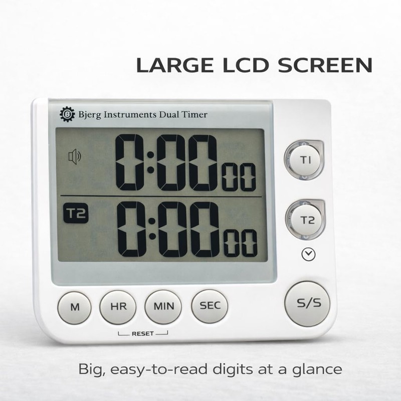 Bjerg Instruments Dual Digital Kitchen Timer – Count Up &
