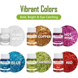 Eupheng 0.025" 6 Colors Glitter for Soft Plastic Lure Making, Premium Fishing Lure Glitter Powder, Heat/Solvent Resistant, 2/3oz Each
