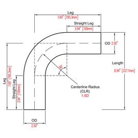 Podavelle 90 Degree Elbow 2.5 Inch 63mm OD Aluminum Intercooler Pipe Piping Air Intake Tube 1.5D Radius, Brushed Finish, Pack of 2
