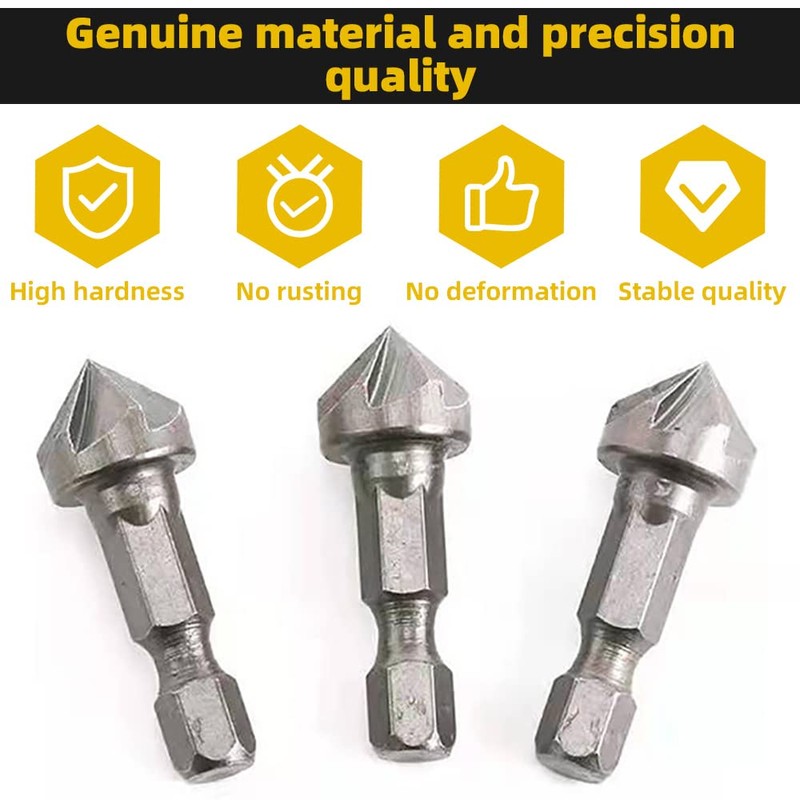 TorSor 3 Pack Countersink Drill Bit Chamfer Bits 6 Flute