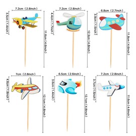Blumomon 24 Pack Airplane Aircraft Plane Cupcake Toppers Baby Shower Kids Birthday Party Favors Supplies Decoration Airplane Food Picks for Airplane Themed Party Baby Shower Supplies