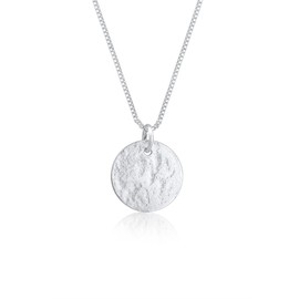 Elli Women's Necklace Plate Pendant Hammered in 925 Sterling Silver, Sterling Silver, None