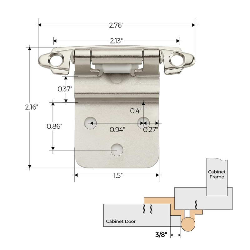 50 Pack (25 Pairs) 3/8 Inch Insert Kitchen Cabinet Hinges,