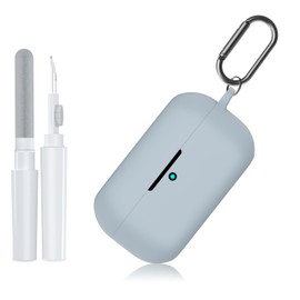 POZCIS for Technics EAH-AZ100 Case Cover, Soft Silicone Protective Earbuds Case, Only Compatible with Technics EAH-AZ100 with Carabiner & Cleaner Kit Accessories Set(Grey)