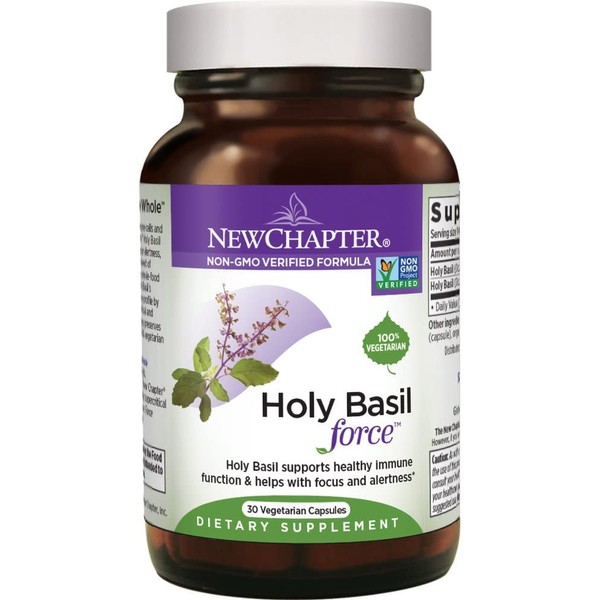 New Chapter Stress Relief Supplement - Holy Basil Force with Supercritical Holy Basil for Stress Support + Immune Support + Non-GMO Ingredients - 30 ct Vegetarian Capsules