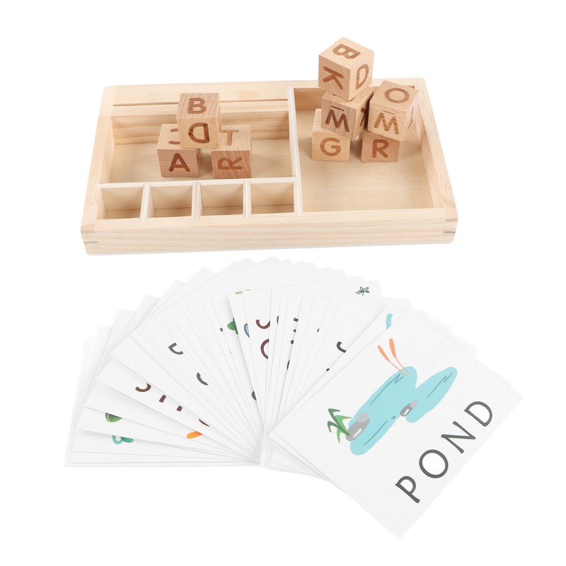 ABC Building Blocks English Letters 8 Blocks 30 Cards Wooden