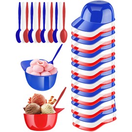 Tendiren 24 Pack Mini Baseball Helmet Ice Cream Bowls, 8 oz Helmets Plastic Baseball Snack Cups, Kids Helmet Bowls with 24 Dessert Spoons for Birthday Party Supplies (Red Blue and White)