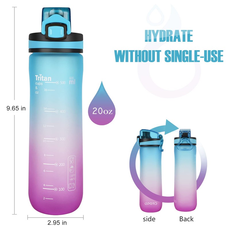 Opard Sports Water Bottle 600ml Leak Proof Flip Top BPA