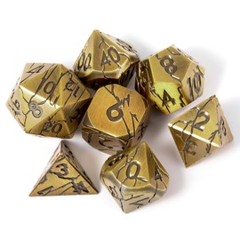 DND Metal Dice - Cracked Lightning Metal - Polyhedral Set for RPG D&D MTG Pathfinder and More - Beautifully Detailed Dungeons and Dragons Dice Set (Red Gold)