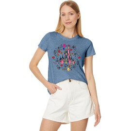 Floral Castle Shirts for Women Funny Tshirts Magic Kingdom Castle Graphic Tees Matching Family Vacation Fairy Shirt Womens Short Sleeves Tops Clothing,Ink Blue L