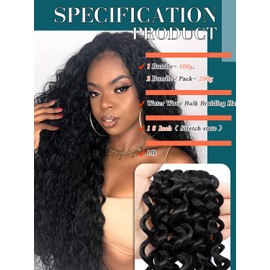 200G Curly Braiding Hair 18 Inch 2 Bundles Water Wave Crochet Hair for Women Natural Black Deep Wave Braiding Hair for Boho Braids Micro Twist No Weft Wet and Wavy Braiding Hair Extensions