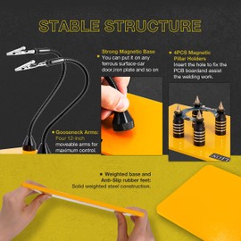 KOTTO Helping Hands Soldering, Third Hand Soldering Tools PCB Holder Four Arms Helping Hands Crafts Jewelry Hobby Workshop Helping Station Non-slip Steel Weighted Base