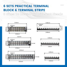 CGELE 6 Sets Terminal Blocks, 6Pcs 8/10/12 Positions 600V 15A Dual Row Screw Terminal Strip Block + 6Pcs Pre-Insulated Terminals Barrier Strip + 60Pcs Insulated Fork Wire Connector…