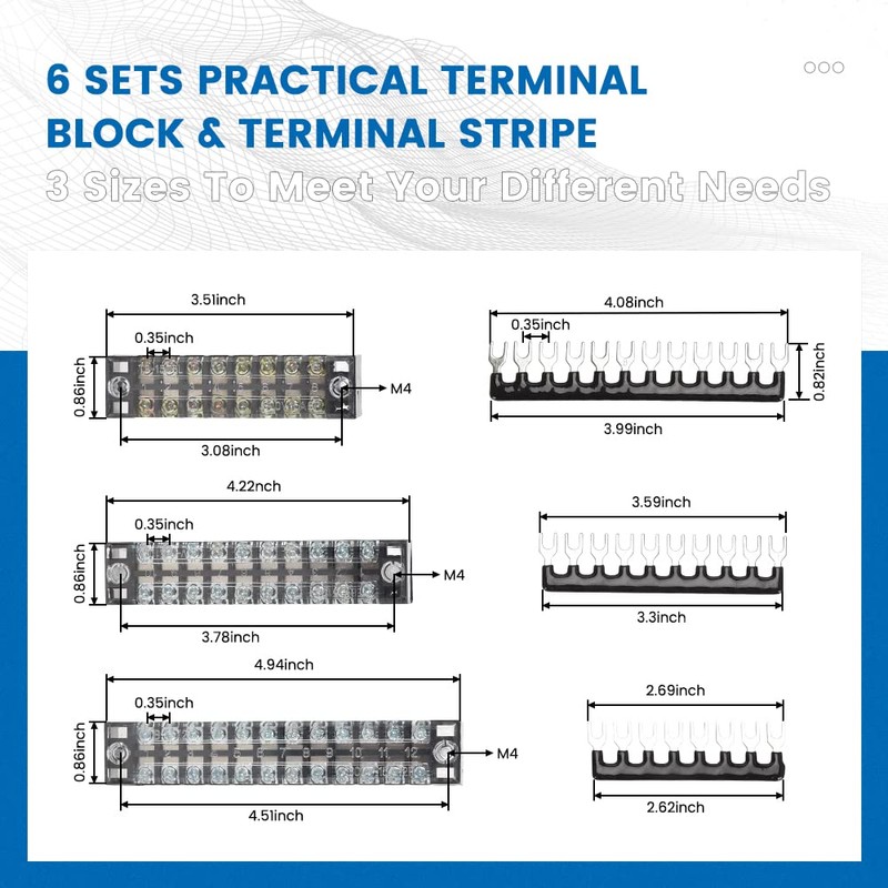 CGELE 6 Sets Terminal Blocks, 6Pcs 8/10/12 Positions 600V 15A