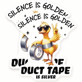 Funny Duck Stickers - Duct Tape - Silence is Golden - Novelty - 2 Pack - - 5" Wide Design - Adheres to Laptops, Tumblers, and More - Made in The USA - AQS4172
