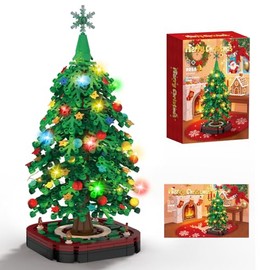 Christmas Tree Building Blocks Set,DIY Christmas Tree Toy Bricks with LED Light, Creative Educational STEM Gift for Boys and Girls, Creative Home Decor Building Toys Gifts for Kids Adults Teens