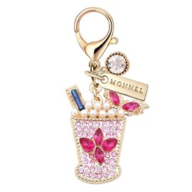 MONNEL MC456 Little Crystal Strawberry Cherry Fruits Drinks Lobster Clasp Charm for Women with Velvet Bag (Pink,1 Piece), approx.2.7 cm (L) X 0.5 cm (W) X 3.5 cm (H), Zinc Alloy Metal Rhinestone