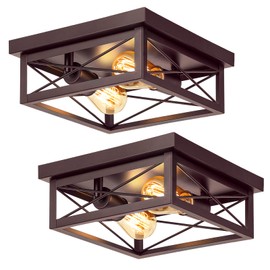 Brown Hallway Light Fixtures Ceiling, 2-Light Farmhouse Industrial Flush Mount Ceiling Lights, 2-Pack Modern Metal Kitchen Light Fixtures, Close to Ceiling Lights for Bedroom Living Room Entryway
