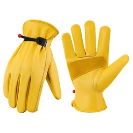 DULFINE Leather Work Gloves for Men & Women, Reinforced Durable Gardening Gloves,Cowhide Work Gloves,Puncture & Cut Resistant