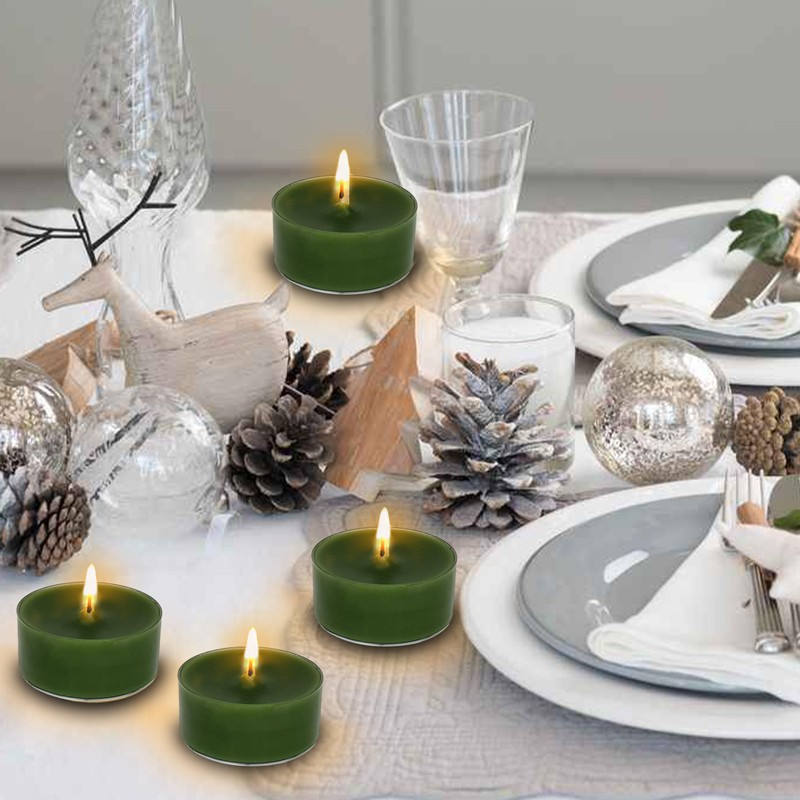 Green Tea Lights Candles Set of 24, Cedar Scented Long