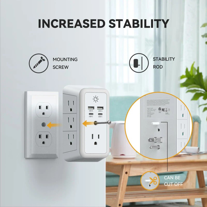 11-IN-1 USB Wall Charger Surge Protector with Night Light 7