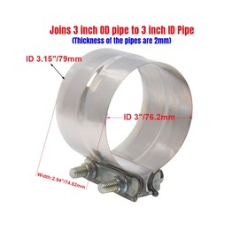Elifecenter 3 Inch Exhaust Clamp, Lap Joint Band Clamp Stainless Steel for Clamping 3" OD to 3" ID Pipes