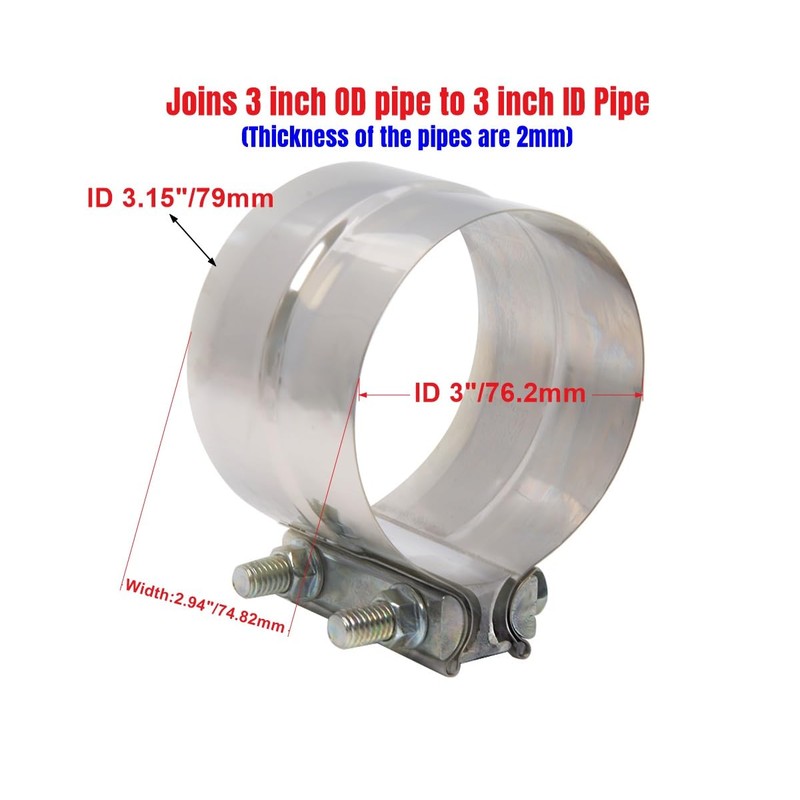 Elifecenter 3 Inch Exhaust Clamp, Lap Joint Band Clamp Stainless