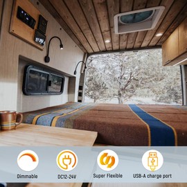 Obeaming 12V LED Reading Light Motorhome, Dimmable Caravan Bedside Reading Lamp for Boat Camper Van Travel Trailer Truck Cabin, 24V Flexible Gooseneck Spotlight with Switch&USB Charger Port(Black)