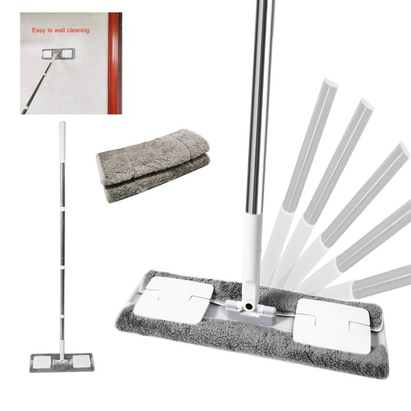 EZ SPARES - Mopa de microfibra para suelo de madera dura, con 2 almohadillas lavables, mango de acero inoxidable y extensión, para limpieza de suelos húmedos o secos (gris)