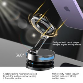 JLKRVEW Magnetic Absorption Car Smartphone Stand, Foldable, 360° Rotation, Supports 360° Rotation, 11.0 lbs (5 kg), High Temperature Resistant Suction Cups, Multiple Angle Adjustment, For Car/Home