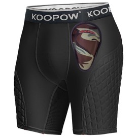 KOOPOW Boys' Sliding Shorts Youth Padded Slider Shorts Sliding Pads with Cup Pocket for Baseball, Football, Lacrosse, Hockey,Black-S