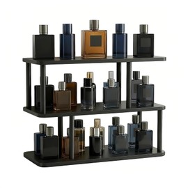 16" Cologne Organizer for Men, 3 Tier Wooden Perfume Stand,Black