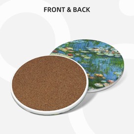 GERLNF Absorbent Ceramic Coasters for Drinks with Cork Base Art Coasters Set of 6 - Use 6 Famous Paintings, Unique Housewarming Gifts for Home Decorative (Round - Claude Monet - 2)